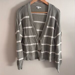 American Eagle Outfitters Green and White Striped Cardigan